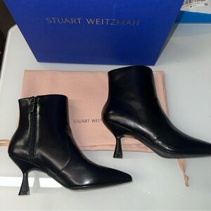 Stuart Weitzman Melena 75 Black Leather Heels Women’s Size 7 M Elegant Pumps